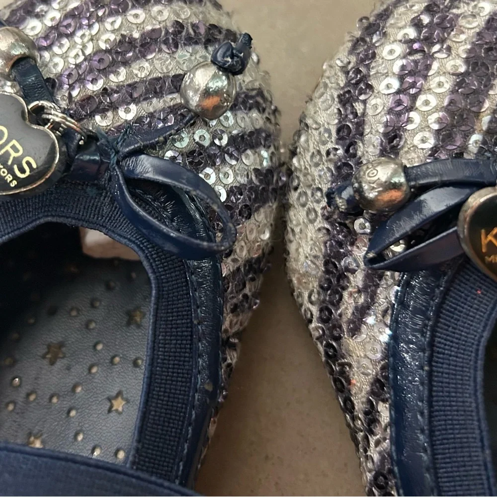 KORS Michael Kors Kids Navy and Silver Sequin Flats 9